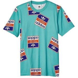 Adidas Original Mens T-Shirt 2XL Green Archive Sticker BombTrefoil Graphic Tee